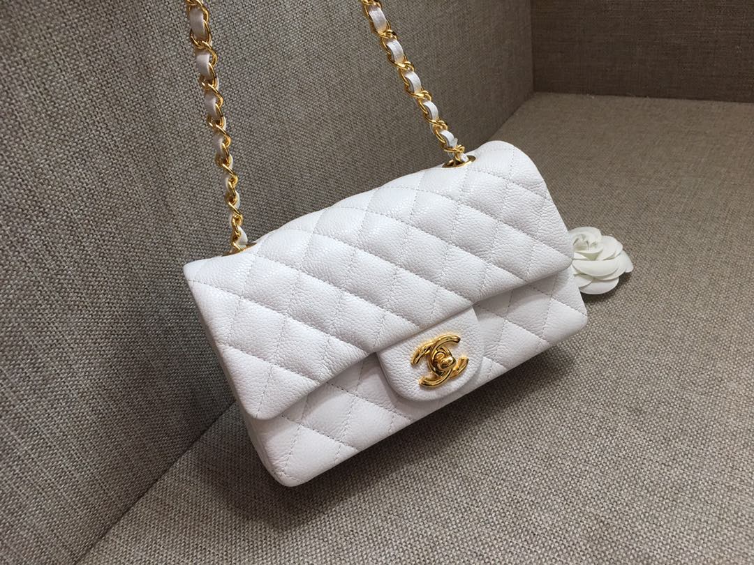 Small Classic Flap Caviar Bag A01116 White/Gold